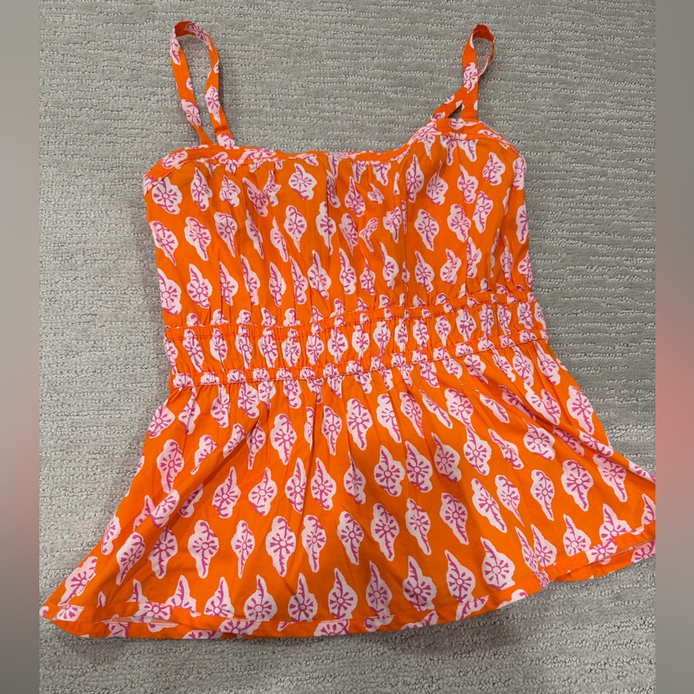 J. Crew Orange and White Leaf Print Top